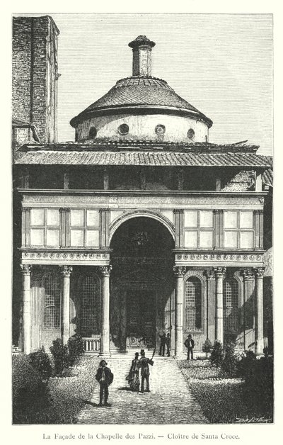 Fasaden til Chapel of the Pazzi, Cloister of Santa Croce (gravering) av Italian School