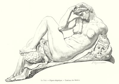 Natten, allegorisk figur, graven til Medici (gravering) av Italian School