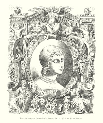 Laure de Noves, faksimile av et portrett fra 1500-tallet, British Museum (gravering) av Italian School