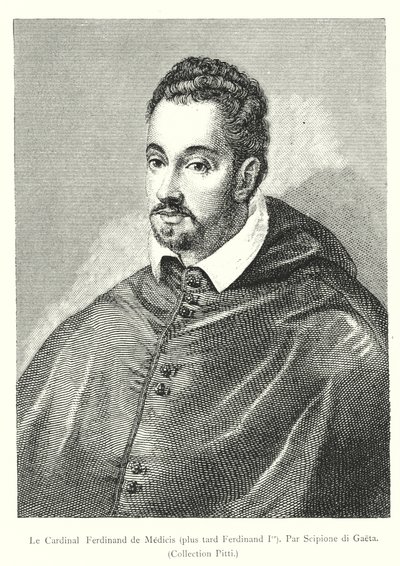 Le Cardinal Ferdinand de Medicis, senere Ferdinand I, Par Scipione di Gaeta, Pitti Collection (gravering) av Italian School