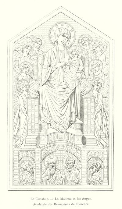 The Cimabue, The Madonna and the Angels, Academy of Fine Arts of Florence (gravering) av Italian School