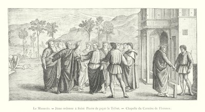 Masaccioen, Jesus beordrer Saint Peter å hylle, Carmine Chapel i Firenze (gravering) av Italian School