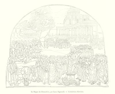 The Kingdom of the Antichrist, av Luca Signorelli, katedralen i Orvieto (gravering) av Italian School