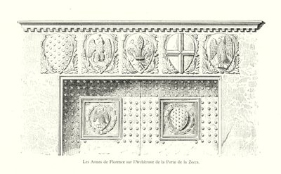 The Arms of Florence på Architrave of Porte de la Zecca (gravering) av Italian School