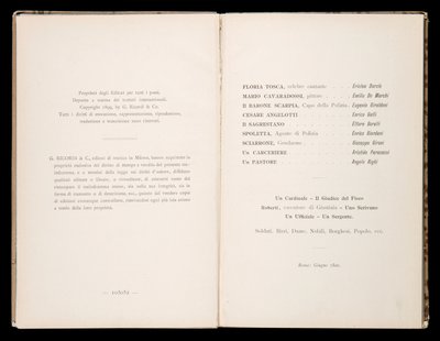 Libretto av Tosca av Giacomo Puccini, Edition Ricordi, Italia av Italian School