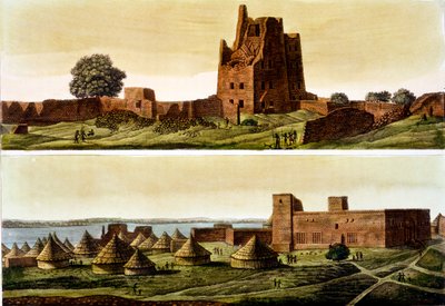 Nedre Egypt eller Sudan, Nilen: Nedenfor, landsbyen El-Querebyn, 1820-30-tallet av Italian School