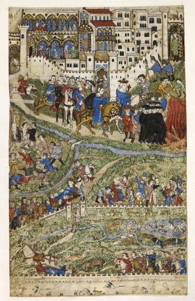 MS Add.27695 fol.6v Ødeleggelsen av tempelherrene og døden til kong Filip IV (1268-1314) av Frankrike, illustrasjon fra 