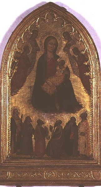 Madonna av ydmykhet med hellige (tempera på panel) av Italian School