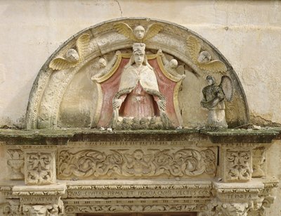 Madonna of the Misericordia, detalj av portallunetten (stein) av Italian School
