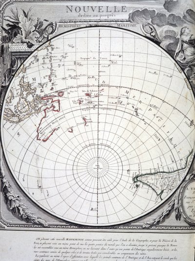 Kart over Stillehavet gravert i Venezia på 1700-tallet. av Italian School