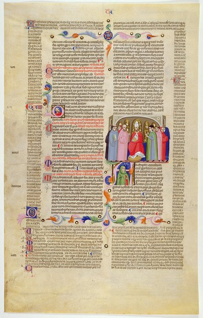 Marlay Cutting IT.10: Blad med miniatyr fra Gratians Decretum som viser erkebiskopen på tronen mellom geistlige og sekulære av Italian School