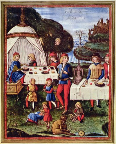 Maximilian Sforza som barn spiste et måltid i hagen, illustrasjon fra en kopi av 