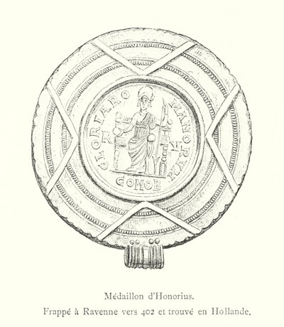Medallion of Honorius, truffet ved Ravenna rundt 402 og funnet i Holland (gravering) av Italian School