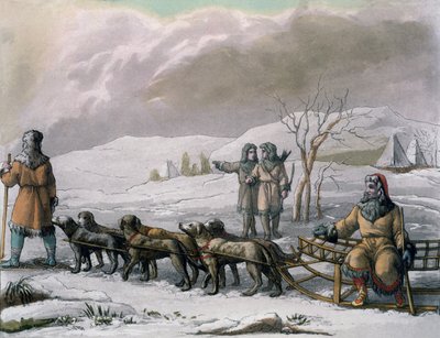 Menn fra Kamchatska, med en hundeslede, fra Costumi dei... av Giulio Ferrario, ca. 1820-30-tallet av Italian School