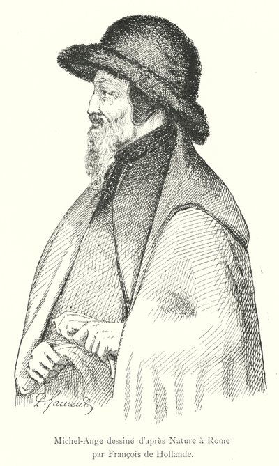 Michelangelo tegnet etter Nature in Roma av Francois de Hollande (gravering) av Italian School