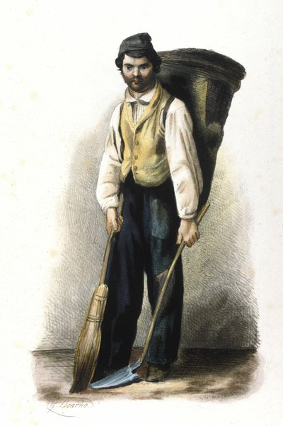 Milanese metier: en gatefeier. 1830 Locarno gravering. av Italian School