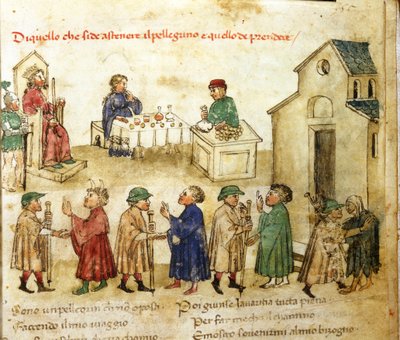 Modell av atferd til pilegrimer - i "" Chronic of Sercambi "", ca 1400. National Archive, Lucca. av Italian School