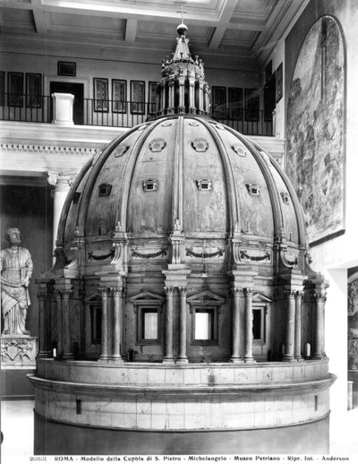 Modell av kuppelen til St. Peters, designet av Michelangelo (1475-1564) og bygget av Giacomo della Porta (ca. 1533-1602) i 1588-90 (tre) av Italian School
