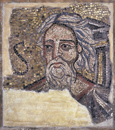 Mosaikkpanel med hodet til St. Andrew (mosaikk) av Italian School