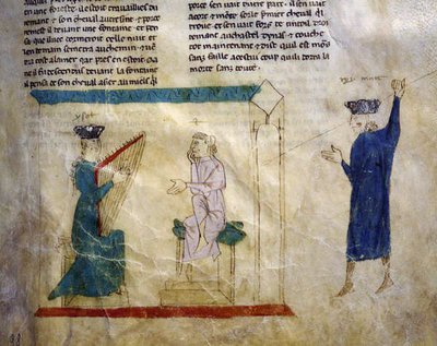 Ms.EST.59 fol.98r Datteren til kong Faramont prøver å forføre Tristan, fra The Story of Tristan av Italian School