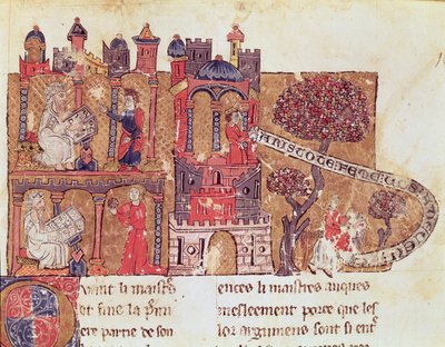 Ms 269 Fol.108 Aristoteles (384-322 f.Kr.) instruerer Alexander den store (356-323 f.Kr.) i moral og i forakt for kvinner, fra Le Livre du Tresor av Brunetto Latini (1220-94) av Italian School