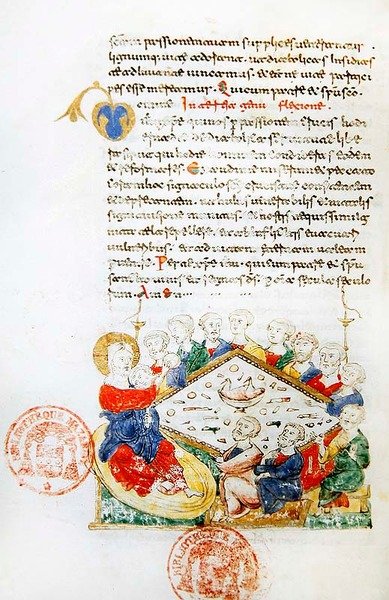 Ms 364 The Last Supper, fra Breviary of Monte Cassino (vellum) av Italian School