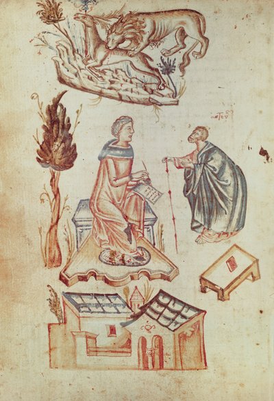 Ms Grec 36 f.187v En friluftsmedisinsk konsultasjon i antikken, fra en samling vitenskapelige tekster av Italian School