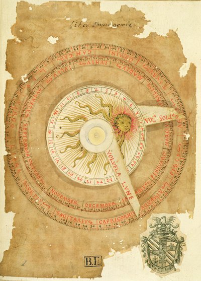 Ms Lat 696 W.8.20 fol.1r Solur-kalender, fra 
