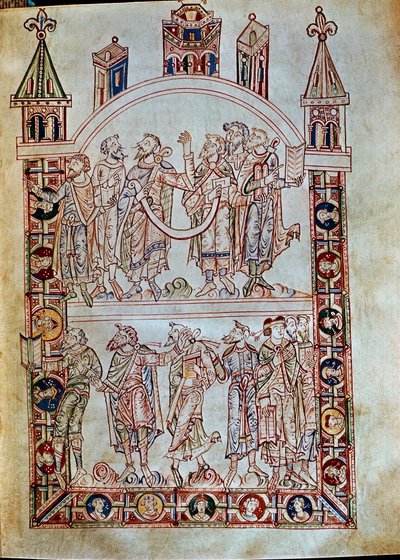 Ms. Plut.12.17 f.4r Disciples of St. Augustine, fra De Civitate Dei, (11.-12. århundre) av Italian School