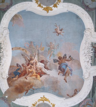 Mytologisk scene med dyrekretsen (fresco) av Italian School