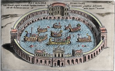 Naumachia, sjøkamp i et amfiteater i Roma. av Italian School