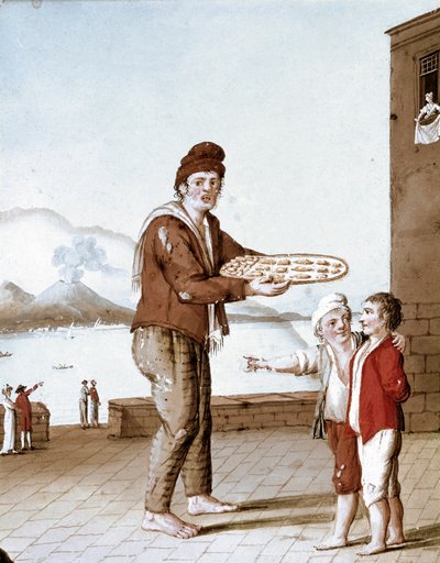Napolitanske små metiers: selgeren av "" pasticiotti"" (napolitansk sand) - (Gammel handel: kjeksselgeren) Akvarell fra 1800-tallet - Napoli Museo Nazionale di San Martino av Italian School