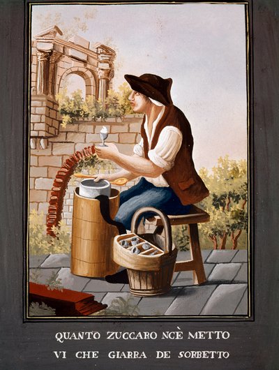Napolitanske små metiers: selgeren av sorbeter - (Gammel handel: iskremselgeren) Akvarell fra 1800-tallet - Napoli Museo Nazionale di San Martino av Italian School