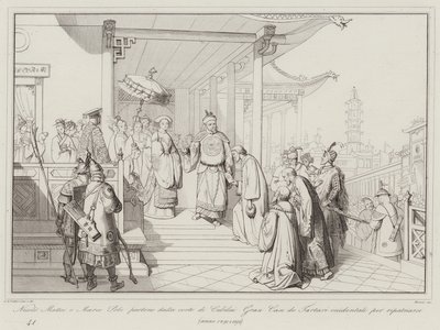 Nicolo Matteo og Marco Polo drar fra domstolen til Cubilai Gran Can de Western Tartars for å repatriere av Italian School