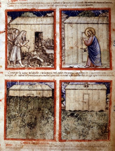 Noahs ark, miniatyr hentet fra codex 212 (eller Padovano Codice eller Bible of Padua) 1390-1400 Rovigo, Accademia dei Concordi av Italian School