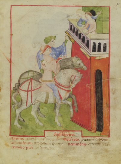 Nouv Acq Lat 1673 f.93 Ridning, fra Tacuinum Sanitatis, ca. 1390-1400 av Italian School