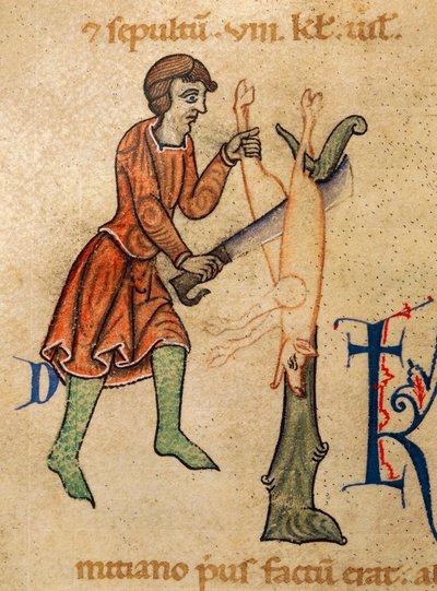 November, Butcher quarters pig, miniatyr fra Martyrology of Adonis, Italia av Italian School