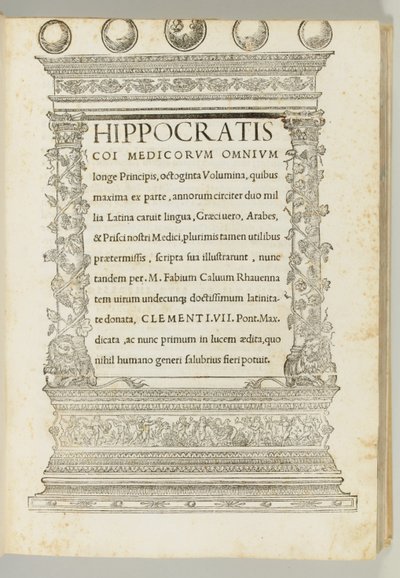 Åtti bind, det hippokratiske korpus oversatt fra gresk til latin av Marcus Fabius Calvus (ca. 1440-1527), Roma: Franciscus Minutius Calvus av Italian School