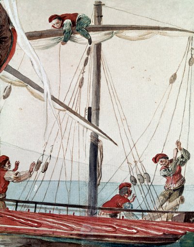 Gammel napolitansk handel: en fiskebåt - akvarell fra 1800-tallet - Napoli Museo Nazionale di San Martino av Italian School