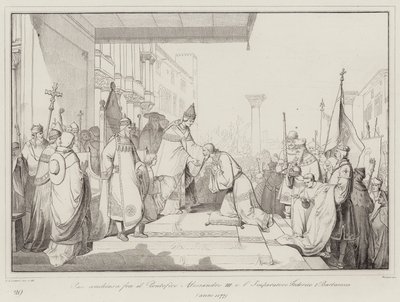 Fred ble sluttet mellom pave Alexander III og keiser Frederick I Barbarossa av Italian School