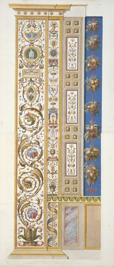 Panel fra Raphael Loggia i Vatikanet, fra Delle Loggie di Rafaele nel Vaticano, gravert av Giovanni Ottaviani (ca. 1735-1808), publisert ca. 1772-77 (håndfarget gravering) av Italian School