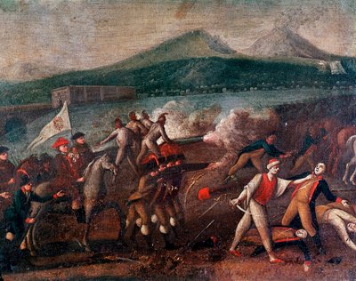 Parthenopean Republic (eller republikken Napoli) proklamert 21.01.1799: Kardinal Fabrizio Dionigi Ruffo de Bagnara (1744-1827) i spissen for Santa Fede-hæren ankommer Napoli for å jage de franske republikanerne. Anonymt maleri rundt 1799. Napoli, Nazion av Italian School