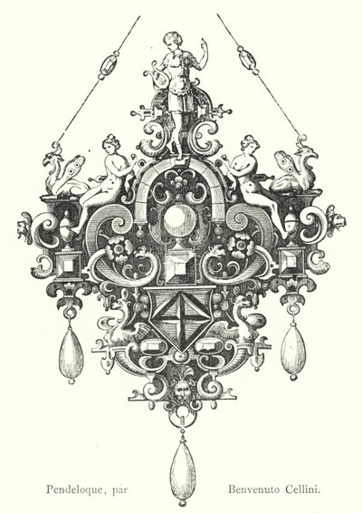 Pendeloque, av Benvenuto Cellini (gravering) av Italian School