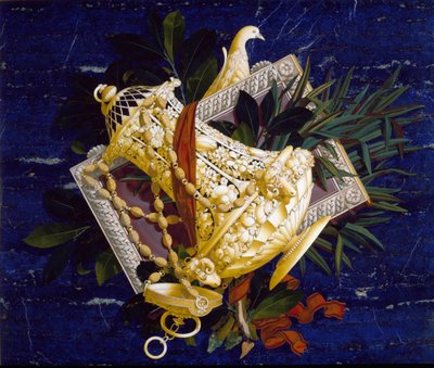 Mugge og blader. (Marquetry av innlagt marmor av Italian School