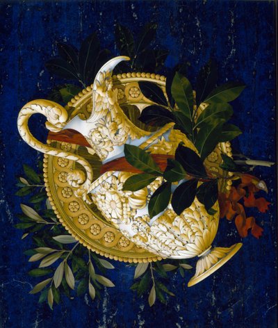 Mugge og blader. (Marquetry av innlagt marmor av Italian School