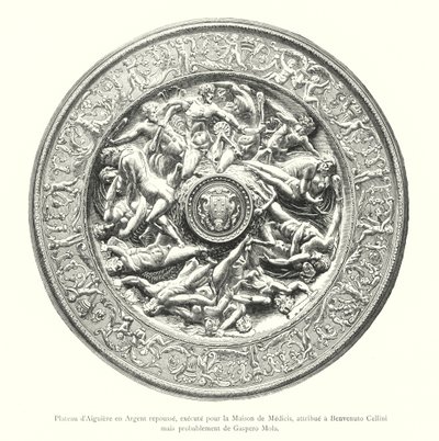 Ewer-brett i frastøtt sølv, henrettet for House of Medici, tilskrevet Benvenuto Cellini, men sannsynligvis av Gaspero Mola (gravering) av Italian School