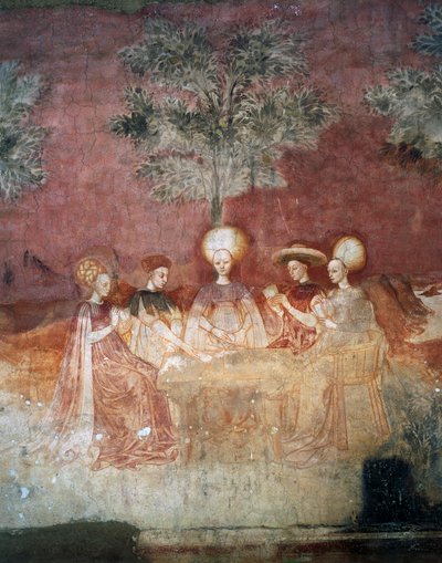 Lek med tarotkort, scene fra lekesyklusen, ca 1445-1450, freskomaleri, Palazzo Borromeo, Milano, Lombardia, Italia av Italian School