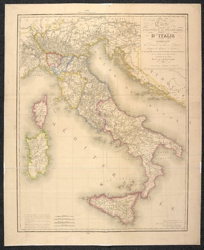 Politisk kart som indikerer inndelingene av statene i Italia av Italian School