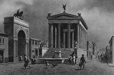 Pompeii: Temple and Road of Fortune (litho) av Italian School