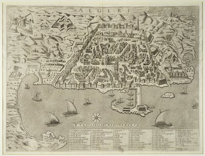 Havn og by i Alger, ca. 1572 av Italian School